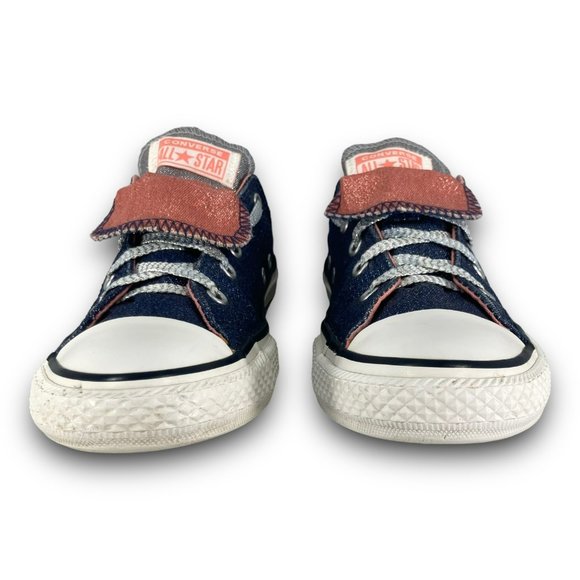 Converse CTAS Double Tongue Sneakers 658112F Low Top Blue Pink Glitter Youth 2 - Picture 5 of 9